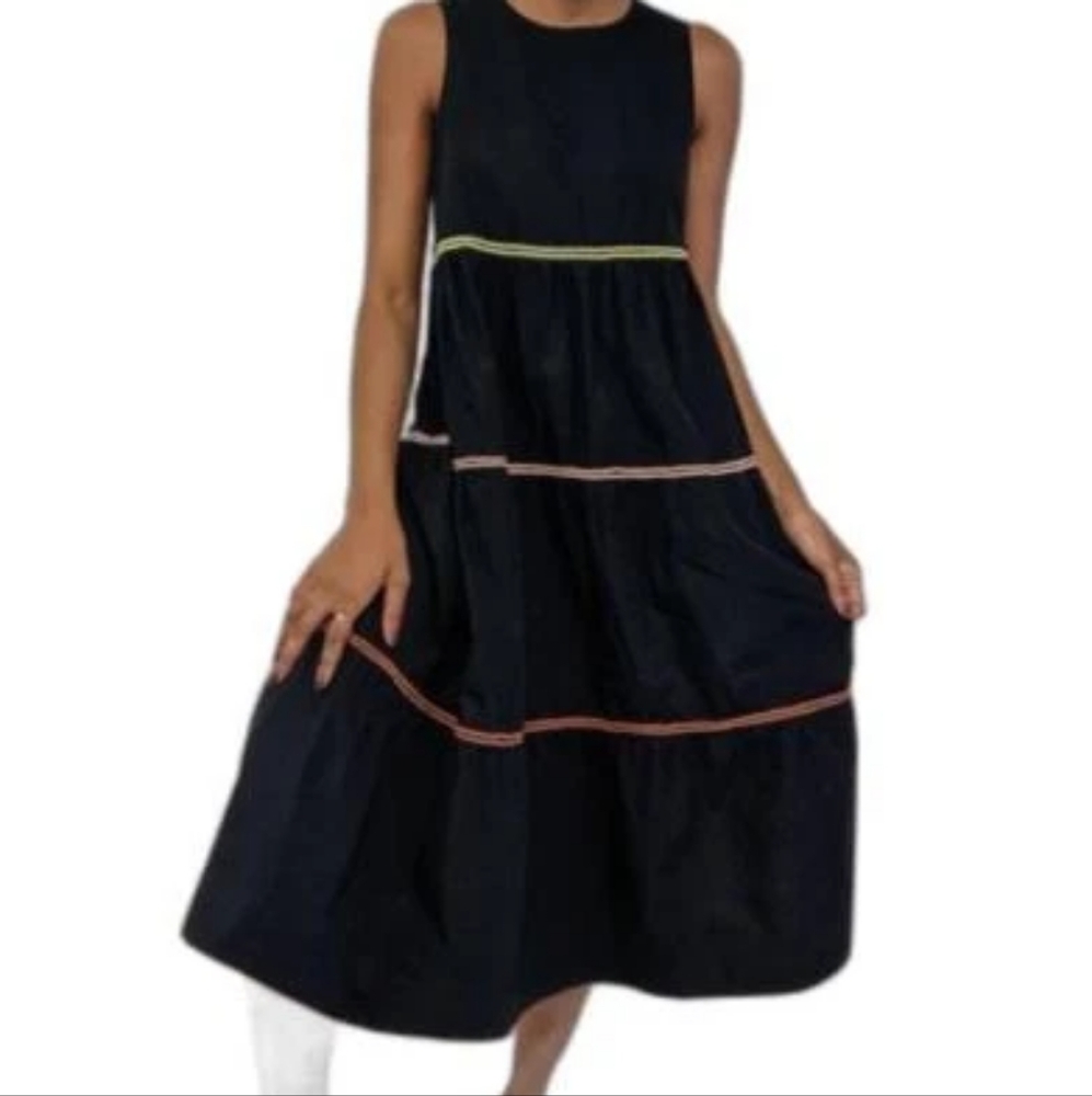 Madewell Black Maxi Dress with Multicolor Stripes